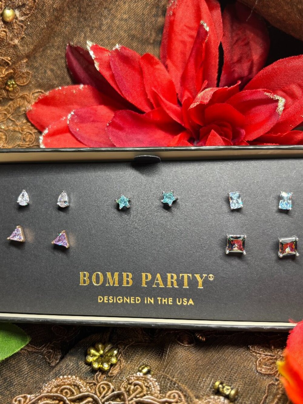 Bomb Party “She Likes Variety” 5 Pair Shiny Studs RBP6621 MSRP $160